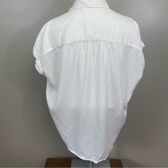J. McLaughlin Women size small Roll Sleeves Button Down Shirt Top white Lyocell - Picture 2 of 9